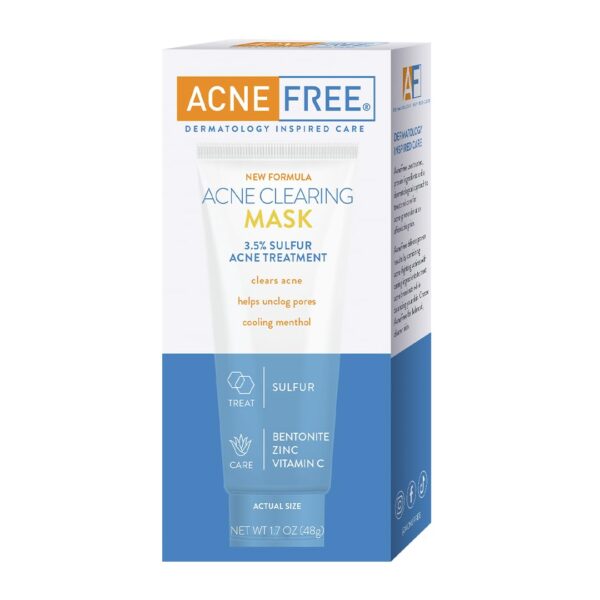 AcneFree Acne Clearing Mask, 3.5% Sulfur Acne Treatment, Absorbs Excess Oil and Unclogs Pores with Vitamin C, Bentonite, and Zinc, 1.7 Ounce