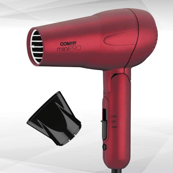Conair miniPRO Tourmaline Ceramic Travel Hair Dryer with Folding Handle, Red