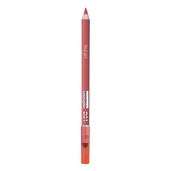 Pupa Milano True Lips Blendable Lip Liner - Dual-Ended Matte Lining Color and Brush - Light and Creamy, Hydrating, High Pigment, Smudge Proof Formula - Paraben Free - 031 Coral - 0.042 oz
