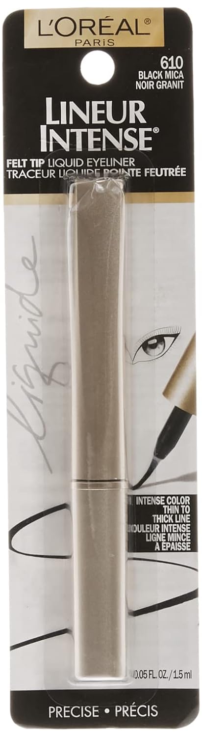 L'Oreal Paris Makeup Lineur Intense Felt Tip Liquid Eyeliner, liquid eyeliner, felt tip applicator, precise bold lines, intense color, ophthalmologist-tested, fragrance-free, Black Mica, 0.05 fl; oz.