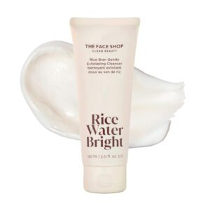 The Face Shop Rice Water Bright Rice Bran Gentle Exfoliating Cleanser - Hydrating, Moisturizing & Brightening Face Cleanser - Vegan Exfoliating Face Wash Face Scrub - Korean Skin Care Face Exfoliator