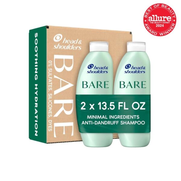 Head & Shoulders BARE Dandruff Shampoo Twin Pack, Soothing Hydration, Sulfate-Free, Silicone-Free, Dye-Free, Eco-Friendly Bottles, Safe for All Hair Types, 13.5 Fl Oz Each (Set of 2)