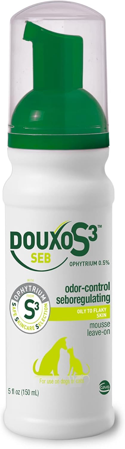 Douxo S3 Seb Mousse, Contains 0.5% Ophytrium, Odor Control & Seboregulating, For Oily to Flaky Skin, Seborrhea, For Dogs and Cats, 5.1 fl. oz. (150mL)