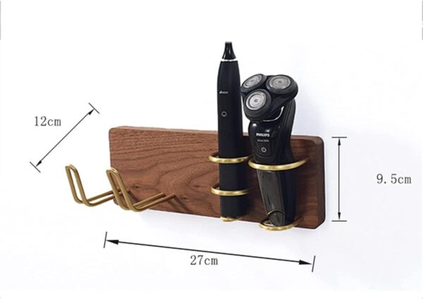 Wall Mount Hair Dryer Holder, Walnut Bathroom Storage Rack, Stylish Salon Organizer, Hair Styling Tool Storage Basket, Essential Home Bathroom Accessories (27cm)