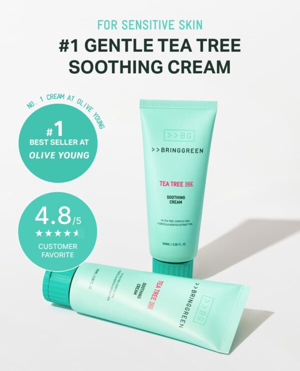 BRING GREEN Tea Tree Cica Soothing Cream Plus 100ml Korean Skin care, calming and soothing, moisturizer for skin, facial cream, trouble care, Blackhead Removing Pore care (Pack of 1)
