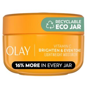 Olay Vitamin C Face Moisturizer, Bright & Even Lightweight Cream for Women - Brightens, Hyrdates, Evens Tone & Texture, Glowing Skin Care - Recyclable Sustainable Eco Jar, Non-Greasy, 2 Oz