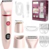 cjc 3-in-1 Electric Shaver for Women, Rechargeable Wet Dry Lady Electric Razor, Bikini Shaver for Legs Body Hair, IPX6 Waterproof Bikini Trimmer Gift for Womens Pink