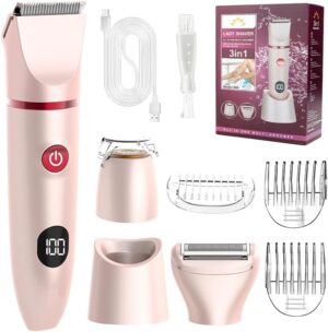 cjc 3-in-1 Electric Shaver for Women, Rechargeable Wet Dry Lady Electric Razor, Bikini Shaver for Legs Body Hair, IPX6 Waterproof Bikini Trimmer Gift for Womens Pink