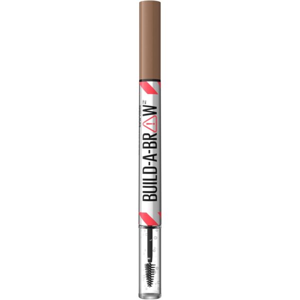 Maybelline Build-A-Brow 2-in-1 Brow Pen and Sealing Eyebrow Gel, Eyebrow Makeup for Real-Looking, Fuller Brows, Soft Brown, 1 Count