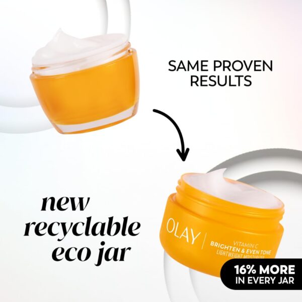 Olay Vitamin C Face Moisturizer, Bright & Even Lightweight Cream for Women - Brightens, Hyrdates, Evens Tone & Texture, Glowing Skin Care - Recyclable Sustainable Eco Jar, Non-Greasy, 2 Oz