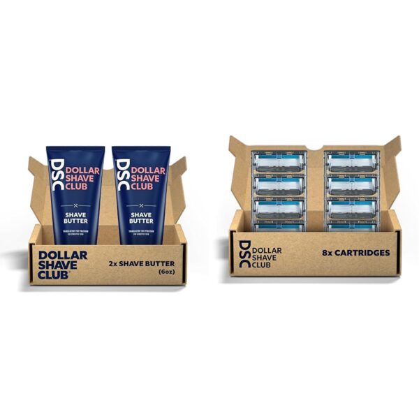 Dollar Shave Club Butter, For Sensitive Skin, A Translucent Shaving Cream & Gel Alternative & 8 Count 6 Blade Razor Refills with Built-in Trimmer