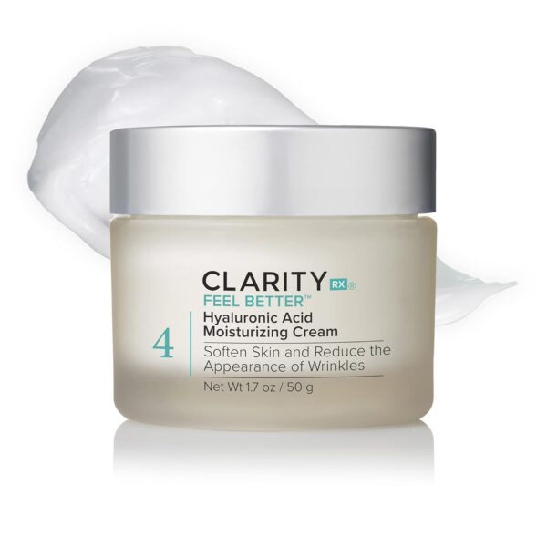 ClarityRx Feel Better Hyaluronic Acid Face Moisturizer, Natural Plant-Based Moisturizing Cream with Jojoba Oil & Hyaluronic Acid for Hydration, Smooths Dry, Aging Skin, Paraben & Cruelty Free