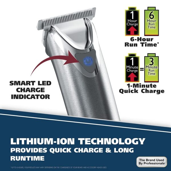 Wahl USA Stainless Steel Lithium-Ion Cordless Beard Trimmer for Men - Rechargeable All in One Men's Beard Trimmer with Rotary Ear & Nose Trimmer, & Detail Trimmer - Model 9818A