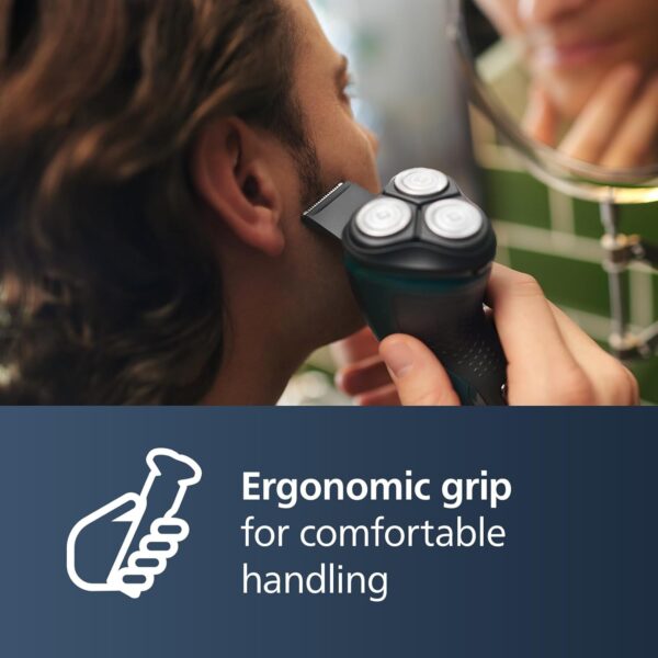 Philips Norelco Shaver 1100 Series, Dry Electric Shaver, 27 Self-Sharpening ComfortCut Blades, 4D Floating Heads, P-Cap, Deep Black, Model S1016/90