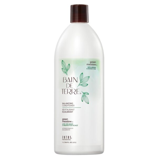 Bain de Terre Green Meadow Balancing Conditioner, Gentle Moisture Balance for Soft, Silky & Bouncy Hair with Argan & Monoi Oils, Paraben-free, Color-Safe, Vegan (2 sizes)