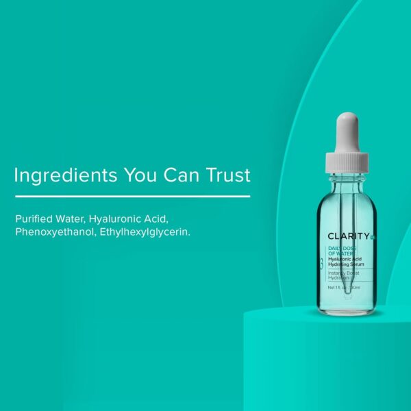 ClarityRx Daily Dose of Water Hyaluronic Acid Serum for Face, Daily Anti Aging Hydrating Serum Treatment for Dry, Dull Skin, Natural & Plant Based