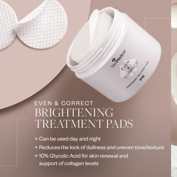 SkinMedica Even & Correct Brightening Treatment Pads For Face Exfoliating, 10% Glycolic Acid Pads That Are Retinol-Free, Alcohol-Free and Hydroquinone-Free, 60 Ct