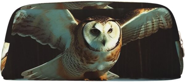 Flying Owl Pencil Pouch Large Capacity Pencil Case Leather Cosmetic Bag Office Desk Organizer Coin Pouch Portable Zipper Toiletry Bag for Travel Outdoor