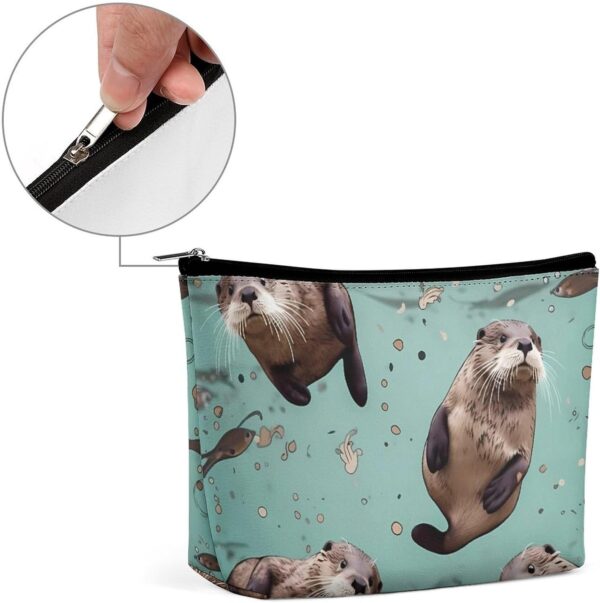 Otters Makeup Bag for Women Portable Travel Toiletry Pouch, PU Leather Cosmetic Bag with Zipper