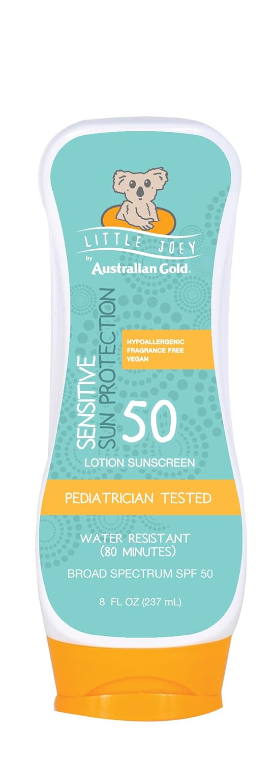 Australian Gold Little Joey Sunscreen Lotion SPF 50, 8 Ounce | Hypoallergenic & Fragrance Free | Broad Spectrum | Water Resistant | Vegan | Pediatrician Tested
