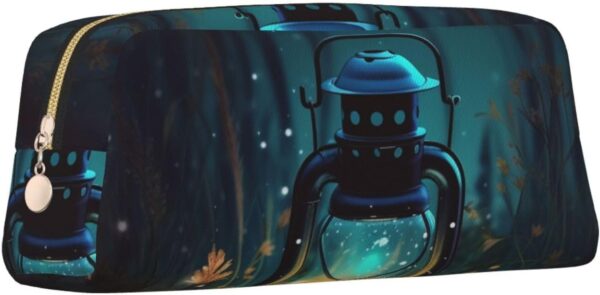 Fireflies And Lantern Leather Pencil Case Large Capacity Pen Pouch,Zipper Makeup Bag For Women Men Travel Toiletry Bags Waterproof Cosmetic Bag Wide-Open Coin Pouch Purse