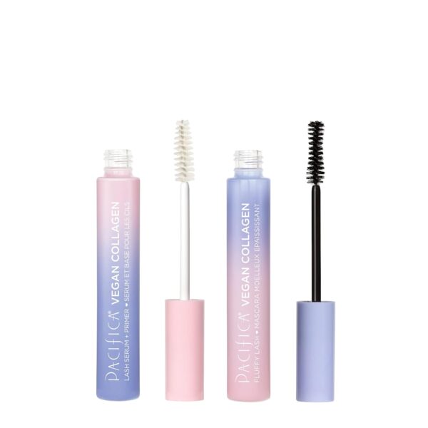Pacifica Beauty Vegan Collagen Lash Serum and Primer & Fluffy Lash Mascara Duo Set, Makeup, Black Mascara, Volumizing, Lengthening, Conditioning, Vitamin B & E, Eyelash Serum, Eye Makeup (Set of 2)