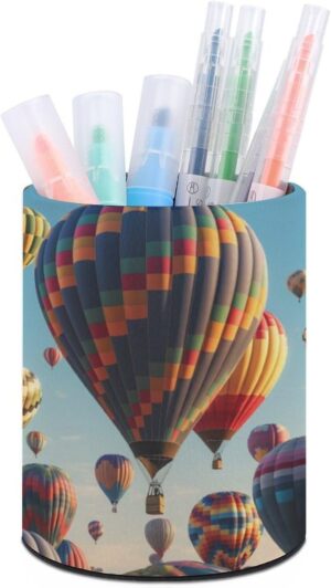 Pen Holder for Desk Modern Leather Pencil Holder Colorful Hot Air Balloon Pencil Container Office Desk Accessories Makeup Brush Storage Pen Cup Pencil Caddy for Office Home Art Supply