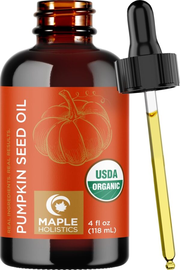 USDA Organic Pumpkin Seed Oil - 100% Pure Pumpkin Seed Oil for Hair Growth Dry Skin and Anti Aging Face Oil - Organic Hair Oil for Dry Damaged Hair and Growth - Virgin Cold Pressed & Unrefined (4oz)