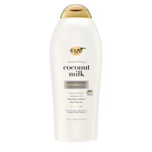 OGX Nourishing + Coconut Milk Conditioner, Hydrating & Restoring Conditioner Moisturizes for Soft Hair After the First Use, Paraben-Free, Sulfate-Free Surfactants, 25.4 fl. oz