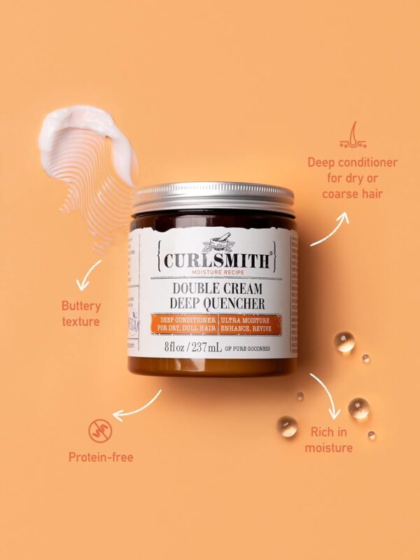 CURLSMITH - Double Cream Deep Quencher - Vegan Moisturising Deep Conditioner for Ultra Dry, Wavy, Curly or Coily Hair (8 oz / 227g)