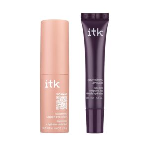 ITK Skincare Gift Set - Aloe Vera Under Eye Stick + Shea Butter Lip Balm Duo to Reduce Eye Puffiness and Soothe Chapped Lips with Vitamin E - Hydrates Dry Lips and Eyes - Travel Skincare Set