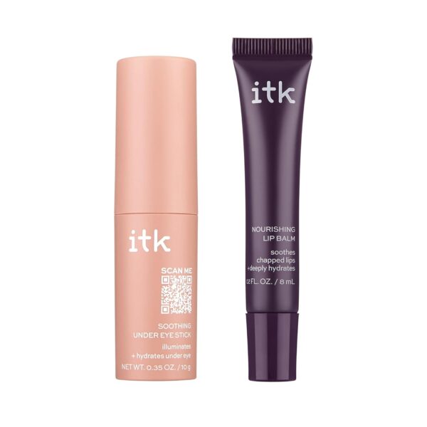 ITK Skincare Gift Set - Aloe Vera Under Eye Stick + Shea Butter Lip Balm Duo to Reduce Eye Puffiness and Soothe Chapped Lips with Vitamin E - Hydrates Dry Lips and Eyes - Travel Skincare Set