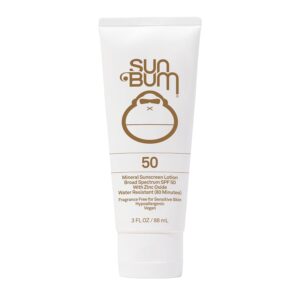 Sun Bum Mineral SPF 50 Sunscreen Body Lotion - Broad Spectrum Moisturizing Sunscreen with Vitamin E - Vegan and Hawaii 104 Act Compliant (Made without Octinoxate & Oxybenzone) - Travel Friendly 3 oz