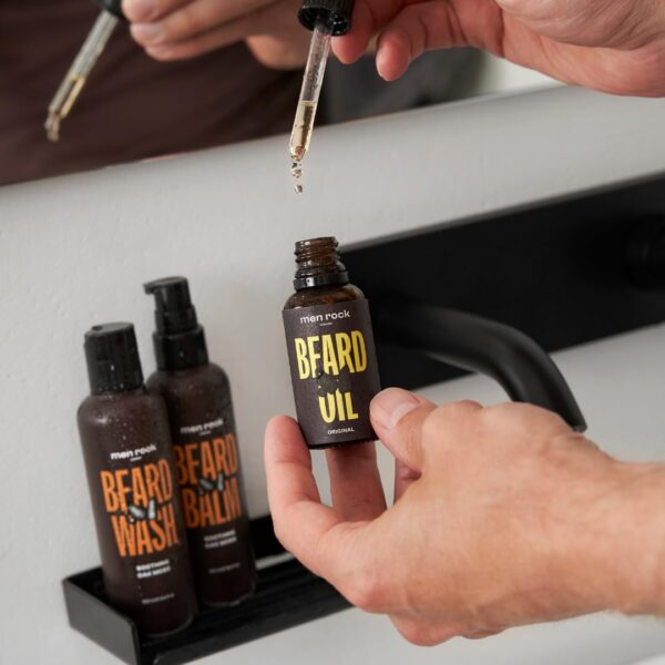 Men Rock Beardy Beloved Soothing Essential Beard Kit - Oak Moss - Beard Oil, Balm and Wash - Mens Face Care - Skincare Products for Men - 3 Pc