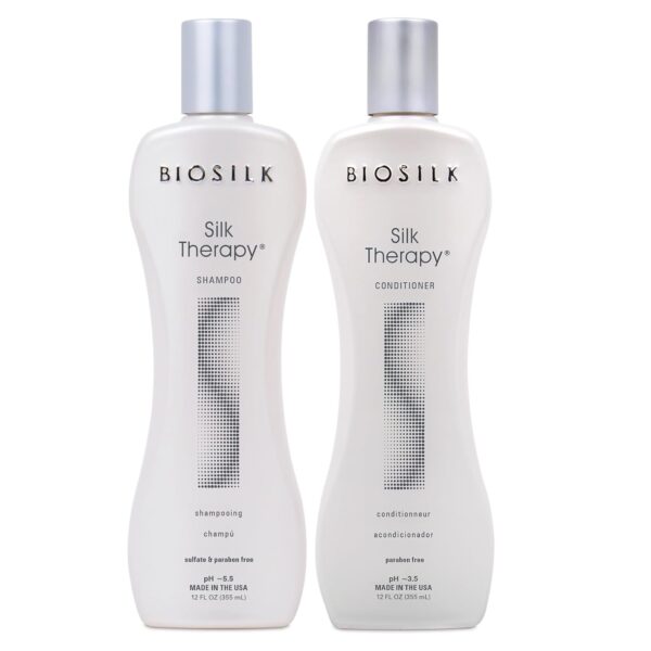 BioSilk Silk Therapy Duo Set Shampoo & Conditioner, Gentle Cleansing Haircare For Amazing Shine, Sulfate, Paraben, & Cruelty-Free, 12 Oz (Pack of 2)