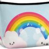 Small Rainbow Makeup Bag for Women Portable Travel Toiletry Pouch, PU Leather Cosmetic Bag with Zipper