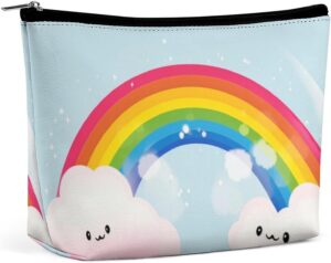Small Rainbow Makeup Bag for Women Portable Travel Toiletry Pouch, PU Leather Cosmetic Bag with Zipper