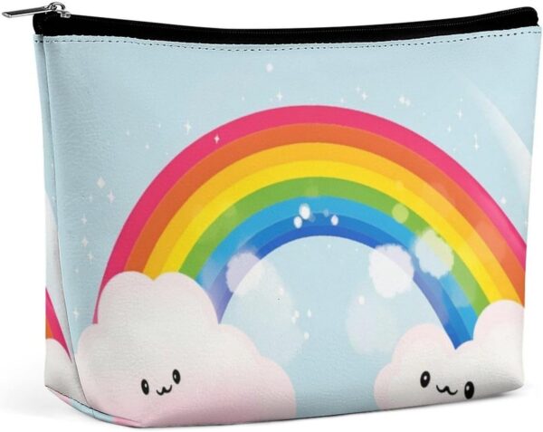 Small Rainbow Makeup Bag for Women Portable Travel Toiletry Pouch, PU Leather Cosmetic Bag with Zipper
