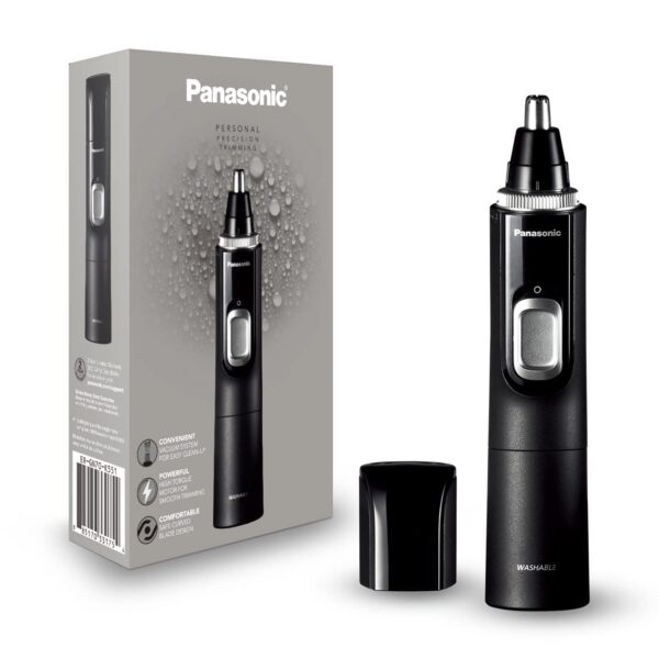 Panasonic Ear and Nose Hair Trimmer for Men with Vacuum Cleaning System, Powerful Motor and Dual-Edge Blades for Smoother Cutting, Wet/Dry – ER-GN70-K (Black)