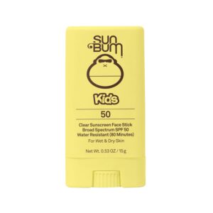 Sun Bum Kids SPF 50 Clear Face Stick Sunscreen - Wet or Dry Skin Application Broad Spectrum Sunscreen with Vitamin E - Hawaii 104 Act Compliant (Without Octinoxate & Oxybenzone) - Travel Size 0.53 oz