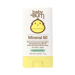 Sun Bum Baby Bum Mineral SPF 50 Sunscreen Stick - Hawaii 104 Act Compliant (Without Octinoxate & Oxybenzone) - UVA/UVB Face and Body Protection - Unscented for Sensitive Skin - Travel Size 0.45 Oz