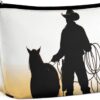 Makeup Bag for Women Cosmetic Bags Cowboy with Lasso Silhouette Travel Toiletry Bag Cute Zipper Make Up Bags Large Capacity Makeup Case Organizer Portable Makeup Pouch for Travelling Gift