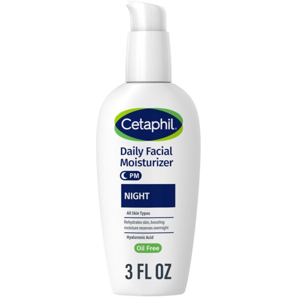 Cetaphil Night Moisturizer for Face, Hydrating Facial Moisturizer with Hyaluronic Acid, For All Skin Types, Lightweight and Non-Comedogenic, Dermatologist Recommended for Sensitive Skin, 3oz