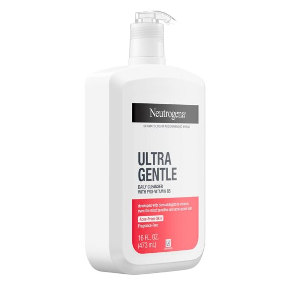 Neutrogena Ultra Gentle Daily Facial Cleanser with Pro-Vitamin B5 for Acne-Prone & Sensitive Skin. Fragrance, Dye, Soap, and Paraben-Free, Hypoallergenic Face Wash, 16 fl. oz