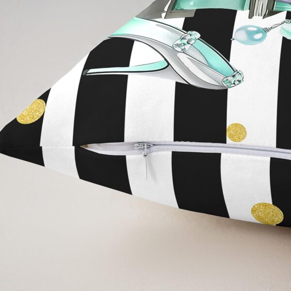 Erosebridal Pack of 4 Black and Turquoise Throw Pillow Covers Fashion Black White Girly Cushion Cases Modern Flower Floral Perfume Striped Pillow Covers High Heels Magazine Books Decor,18x18 Inch