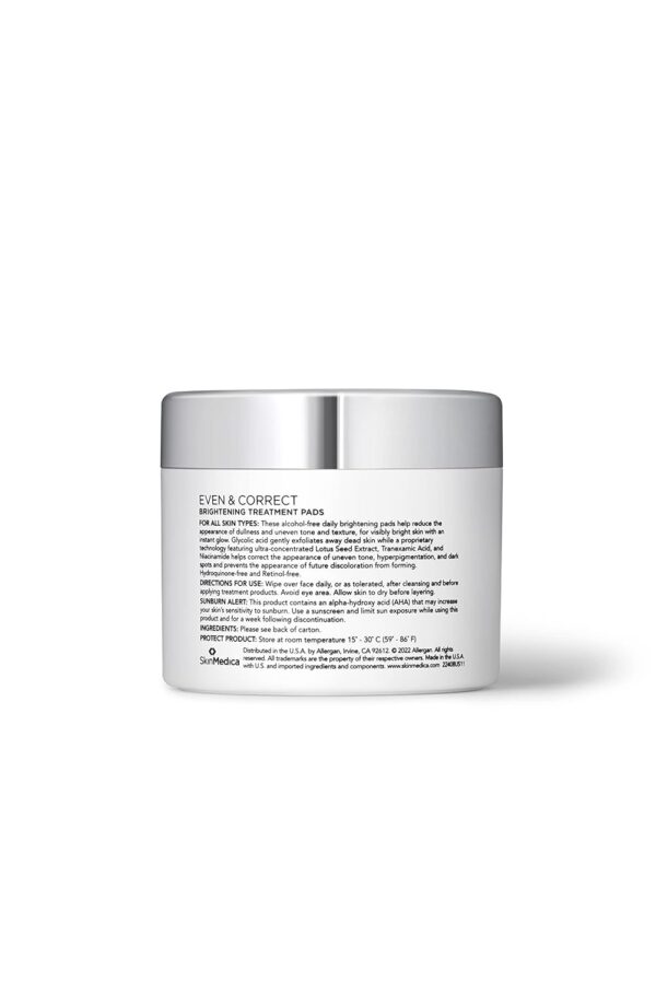 SkinMedica Even & Correct Brightening Treatment Pads For Face Exfoliating, 10% Glycolic Acid Pads That Are Retinol-Free, Alcohol-Free and Hydroquinone-Free, 60 Ct