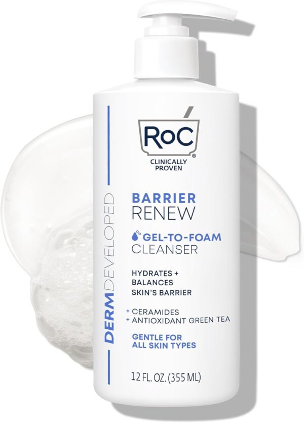 RoC Barrier Renew Gel to Foam Non Drying Facial Cleanser to Hydrate Skin, 12 Ounces