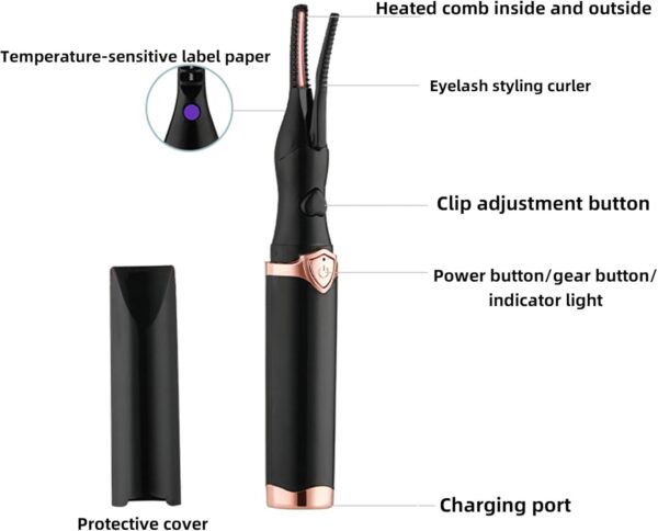 Gettoreach Electric Eyelash Curler, Heated Eyelash Curler, USB Rechargeable Lash Curlers Comb for Women, 3 Temperature & Long-Lasting (Black)