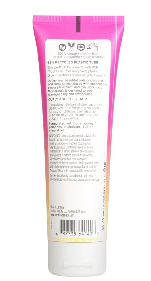 Pacifica Pineapple Swirl Curl Defining Cream for Curly Hair 4 oz – Frizz Control & Curl Enhancer Styling Cream for Curly & Wavy Hair Coconut Oil & Hyaluronic Acid Defines & Adds Bounce Without Crunch