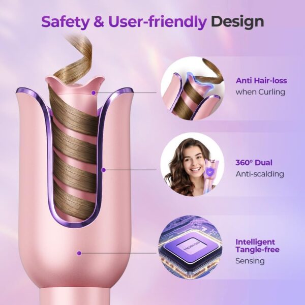 Automatic Curling Iron, Auto Hair Curler with 1" Rotating Curling Iron Barrel & 3 Temps, Anti-Scald & Anti-Tangle Curler Wand, Fast Heating Auto Curler for Hair Styling